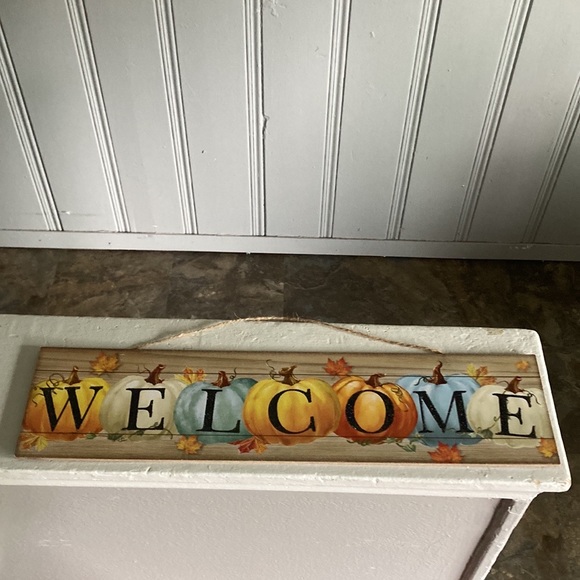 NWT Stunning Colorful Pumpkins Black Glittered Wooden Welcome Decoration Sign - Picture 15 of 17